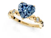 Solitaire Engagement Ring Setting for Fancy Blue Heart-Shaped Center with Beaded Bezel Station Band and Prong Head in Yellow Gold
