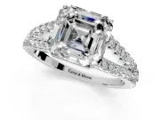 Solitaire Engagement Ring Setting for Asscher Cut Center with Pave Split Shank and Prong Head in Sterling Silver