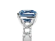 5 Stone Engagement Ring Setting for Fancy Blue Asscher Cut Center with Plain Band and Prong Head in Platinum