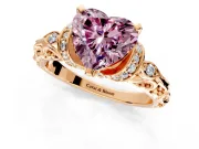Solitaire Engagement Ring Setting for Fancy Pink Heart-Shaped Center with Filigree Band and Prong Head in Rose Gold