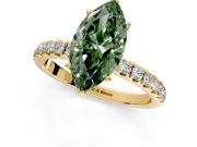 Open Basket Engagement Ring Setting for Fancy Green Marquise Center with Pave Band and Prong Head in Yellow Gold