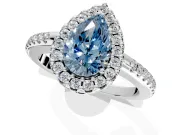 Pave Halo Engagement Ring Setting for Fancy Blue Pear-Shaped Center with Single Row Pave Band and Prong Head in Platinum