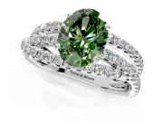 Solitaire Engagement Ring Setting for Fancy Green Oval Center with Woven 3-Strand Pave Band and Prong Head in White Gold