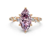 Solitaire Engagement Ring Setting for Fancy Pink Marquise Center with Trailing Leaf Accent Band and Prong Head in Rose Gold