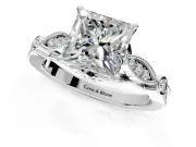 Solitaire Engagement Ring Setting for Princess Cut Center with Marquise and Bezel Accents and Prong Head in Platinum