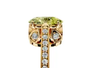 Cathedral Engagement Ring Setting for Fancy Yellow Oval Center with Antique-Style Pave Band and Prong Head in Yellow Gold