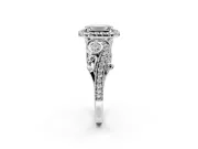 Milgrain Halo Engagement Ring Setting for Emerald Cut Center with Shoulder Bezels and Prong Head in Platinum