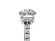 Paired Accent Engagement Ring Setting for Cushion Cut Center with Pave Band and Prong Head in Sterling Silver