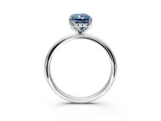 Hidden Halo Engagement Ring Setting for Fancy Blue Radiant Cut Center with Thin Round-Wire Band and Prong Head in Sterling Silver