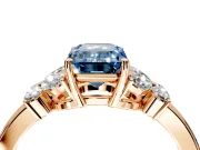 Solitaire Engagement Ring Setting for Fancy Blue Emerald Cut Center with Marquise Flower Shoulders and Prong Head in Rose Gold