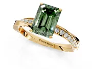 Side Accent Engagement Ring Setting for Fancy Green Emerald Cut Center with Accent Shoulders and Prong Head in Yellow Gold
