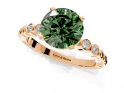 Solitaire Engagement Ring Setting for Fancy Green Round Cut Center with Bezel-Dot Beaded Band and Prong Head in Rose Gold