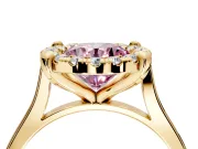 Single Halo Engagement Ring Setting for Fancy Pink Round Cut Center with Corner Claws, Plain Band and Prong Head in Yellow Gold