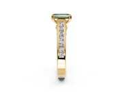 Solitaire Engagement Ring Setting for Fancy Green Emerald Cut Center with Channel Band and Double Claw Prong Head in Yellow Gold