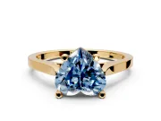 Solitaire Engagement Ring Setting for Fancy Blue Heart-Shaped Center with Tapered Shoulders and Prong Head in Yellow Gold