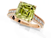 Solitaire Engagement Ring Setting for Fancy Yellow Asscher Cut Center with Milgrain-Framed Pave Band and Prong Head in Rose Gold