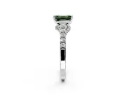 Solitaire Engagement Ring Setting for Fancy Green Emerald Cut Center with Crossover Accents and Prong Head in Sterling Silver