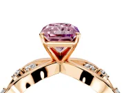 Solitaire Engagement Ring Setting for Fancy Pink Radiant Cut Center with Criss-Cross Accent Band and Prong Head in Rose Gold