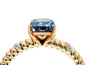 Rope Engagement Ring Setting for Fancy Blue Emerald Cut Center with Accent Shoulders and Prong Head in Yellow Gold