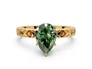 Solitaire Engagement Ring Setting for Fancy Green Pear-Shaped Center with XO Engraved Band and Prong Head in Yellow Gold