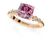 Solitaire Engagement Ring Setting for Fancy Pink Cushion Cut Center with Bezel-Dot Beaded Band and Prong Head in Rose Gold