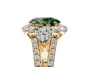 Halo Engagement Ring Setting for Fancy Green Oval Center with Two-Strand Split Shank and Prong Head in Yellow Gold