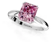 Solitaire Engagement Ring Setting for Fancy Pink Radiant Cut Center with Reverse Tapered Band and Prong Head in Platinum