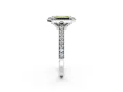 Halo Engagement Ring Setting for Fancy Yellow Emerald Cut Center with Milgrain Pave Band and Bezel Head in Sterling Silver