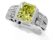 Bezel Engagement Ring Setting for Fancy Yellow Radiant Cut Center with Wide Channel-Set Band and Bezel Head in Platinum