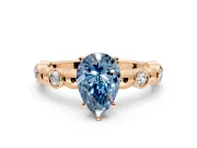 Solitaire Engagement Ring Setting for Fancy Blue Pear-Shaped Center with Beaded Bezel Station Band and Prong Head in Rose Gold