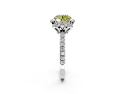 Halo Engagement Ring Setting for Fancy Yellow Round Cut Center with Openwork Halo, Pave Band and Prong Head in White Gold