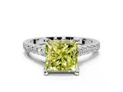 Solitaire Engagement Ring Setting for Fancy Yellow Princess Cut Center with Widening Pave Band and Claw Prong Head in White Gold