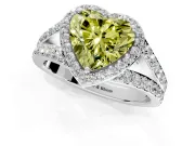 Halo Engagement Ring Setting for Fancy Yellow Heart-Shaped Center with Narrow Pave Split Shank and Prong Head in Sterling Silver