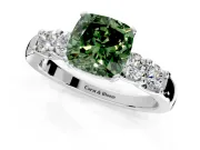 5 Stone Engagement Ring Setting for Fancy Green Cushion Cut Center with Plain Band and Prong Head in Platinum