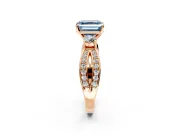 3 Stone Engagement Ring Setting for Fancy Blue Asscher Cut Center with Pave Twist Band and Prong Head in Rose Gold