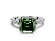 Solitaire Engagement Ring Setting for Fancy Green Asscher Cut Center with Crossover Accents and Prong Head in Sterling Silver