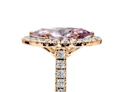 Halo Engagement Ring Setting for Fancy Pink Marquise Center with Raised Halo, Pave Band and Prong Head in Rose Gold