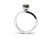 Solitaire Engagement Ring Setting for Fancy Green Radiant Cut Center with Fine Pave Band and Claw Prong Head in White Gold