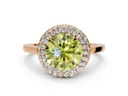 Halo Engagement Ring Setting for Fancy Yellow Round Cut Center with Plain Tapered Band and Prong Head in Rose Gold