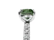Solitaire Engagement Ring Setting for Fancy Green Cushion Cut Center with Shared-Prong Accents and Prong Head in Sterling Silver