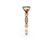 Solitaire Engagement Ring Setting for Fancy Green Radiant Cut Center with Milgrain Bezel Accents and Prong Head in Rose Gold