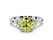 3 Stone Engagement Ring Setting for Fancy Yellow Round Cut Center with Wide Plain Band and Prong Head in Platinum