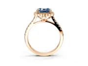 Milgrain Floral Halo Engagement Ring Setting for Fancy Blue Asscher Cut Center with Pave Band and Prong Head in Rose Gold