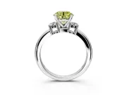 3 Stone Engagement Ring Setting for Fancy Yellow Round Cut Center with Wide Plain Band and Prong Head in Platinum