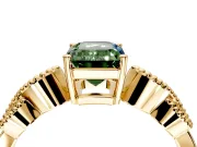 Leaf Engagement Ring Setting for Fancy Green Emerald Cut Center with Milgrain Accent Band and Prong Head in Yellow Gold