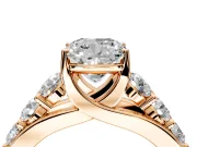 Solitaire Engagement Ring Setting for Cushion Cut Center with Graduated Shared Prongs and Prong Head in Rose Gold