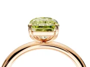 Low-Set Solitaire Engagement Ring Setting for Fancy Yellow Radiant Cut Center with Thin Plain Band and Prong Head in Rose Gold
