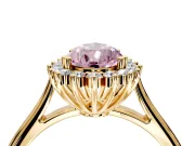 Starburst Halo Engagement Ring Setting for Fancy Pink Pear-Shaped Center with Thin Round-Wire Band and Prong Head in Yellow Gold