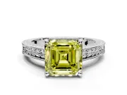 Engraved Engagement Ring Setting for Fancy Yellow Asscher Cut Center with Milgrain Pave Band and Prong Head in Platinum