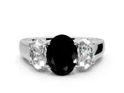 3 Stone Engagement Ring Setting for Fancy Black Oval Center with Raised Basket Heads and Prong Head in Platinum